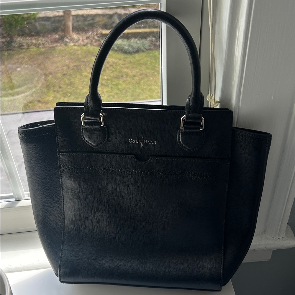 Cole Haan Black Structured Leather Tote